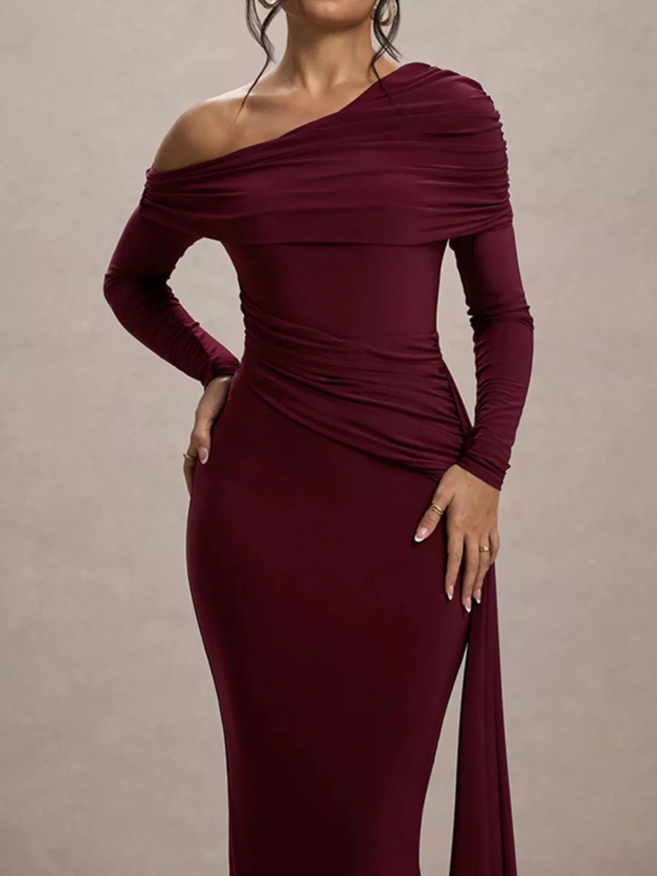 Hazel Blues® |  One-Shoulder Ruched Maxi Dress