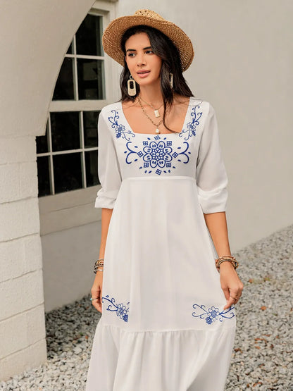 Hazel Blues® |  Printed Square Neck Balloon Sleeve Dress