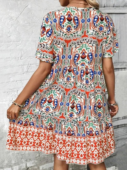 Hazel Blues® |  Printed Tie Neck Short Sleeve Dress