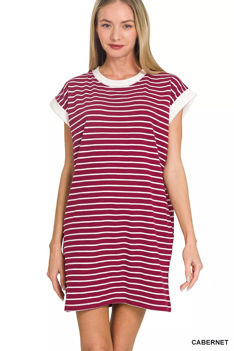 Hazel Blues® |  Zenana Contrast Trim Striped T-shirts Dress