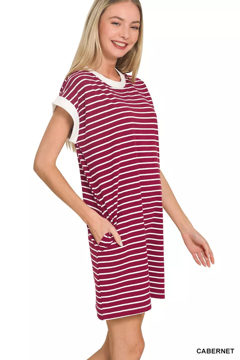 Hazel Blues® |  Zenana Contrast Trim Striped T-shirts Dress