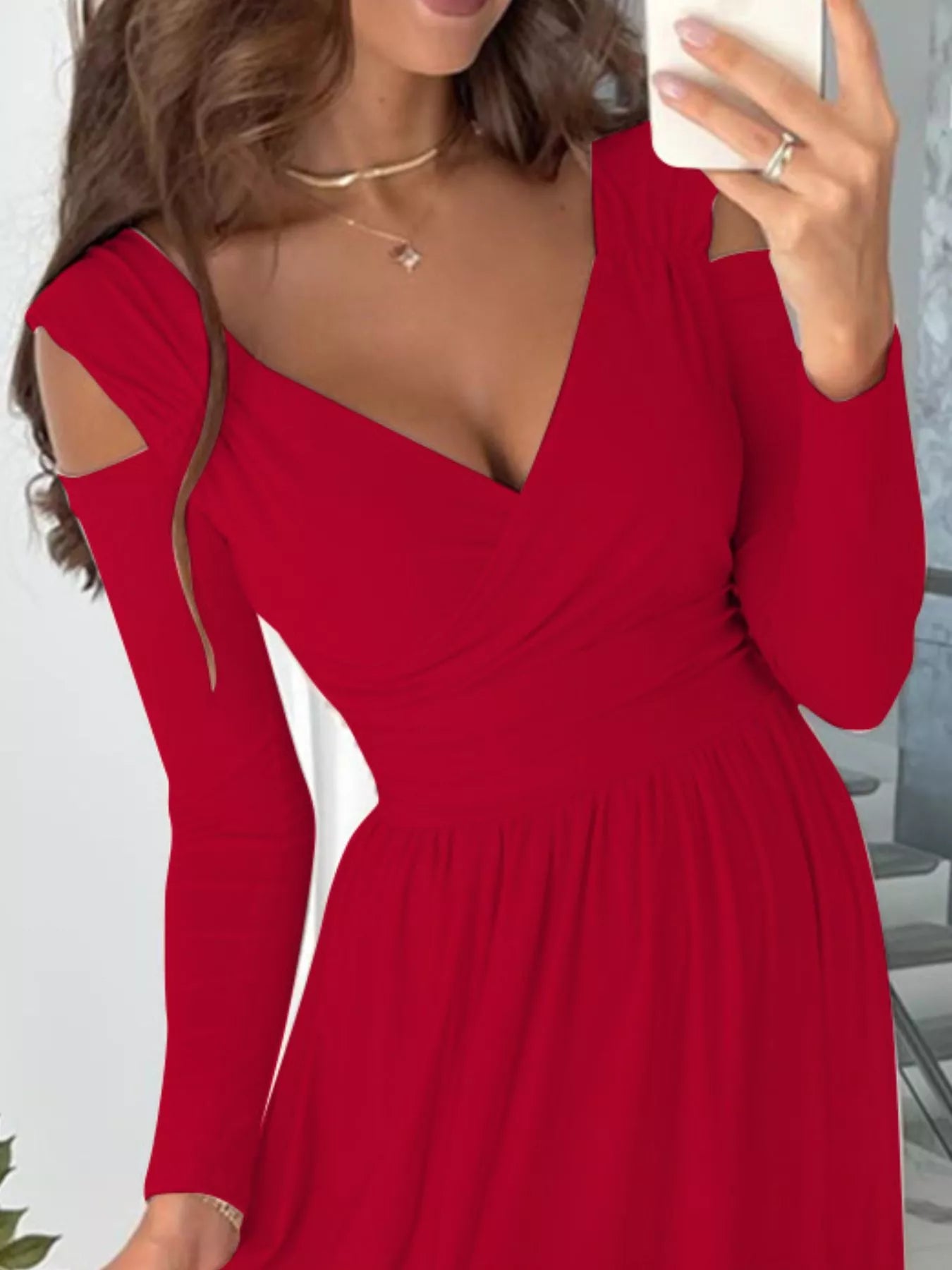 Hazel Blues® |  Slit Surplice Cold Shoulder Maxi Dress