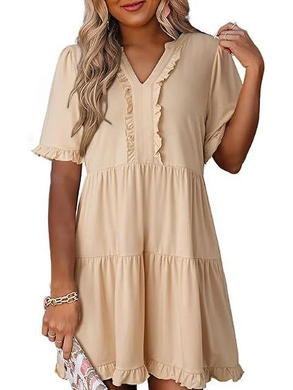 Hazel Blues® |  Tiered Notched Short Sleeve Mini Dress