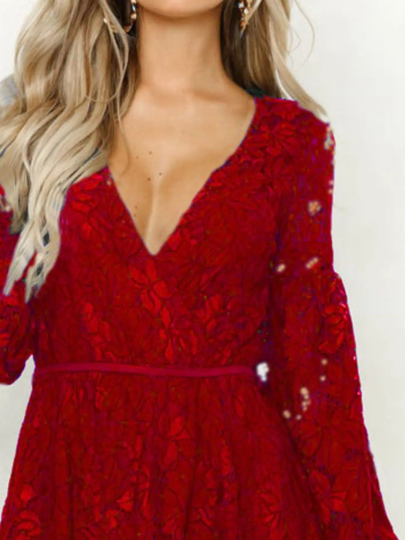 Hazel Blues® |  Lace V-Neck Long Sleeve Mini Dress