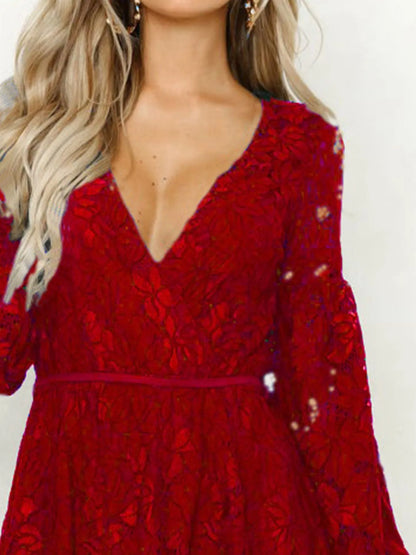 Hazel Blues® |  Lace V-Neck Long Sleeve Mini Dress