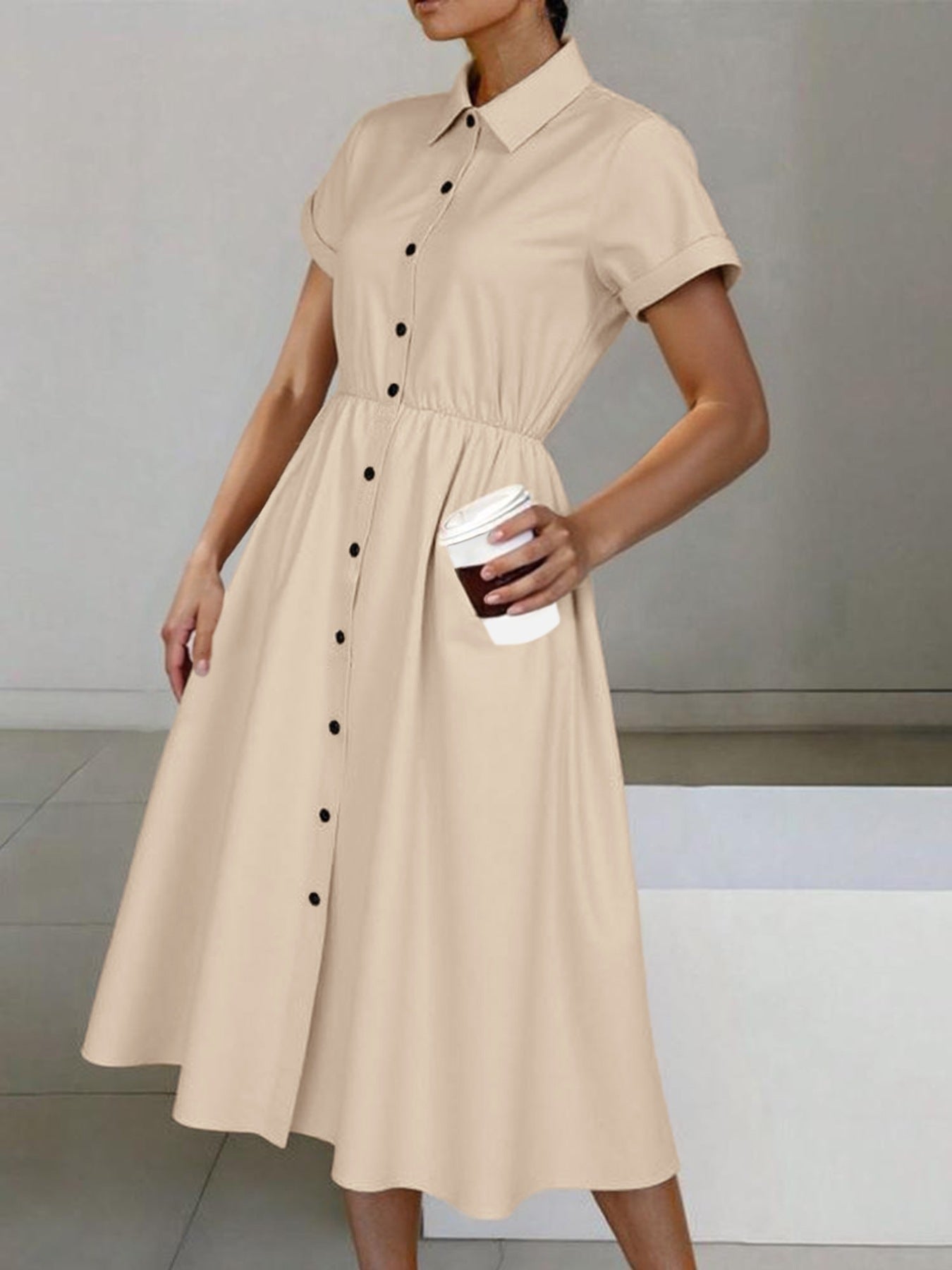 Hazel Blues® |  Button-Down Short Sleeve Midi Shirt Dress