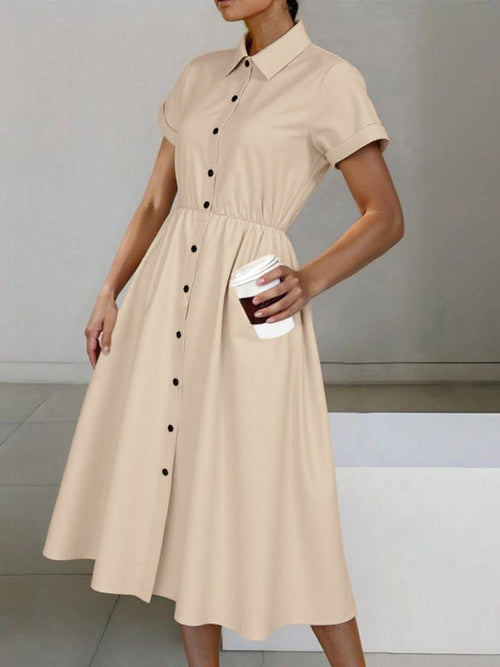 Hazel Blues® |  Button-Down Short Sleeve Midi Shirt Dress