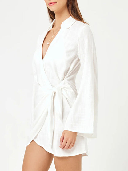 Hazel Blues® |  Tied Long Sleeve Cover Up Dress