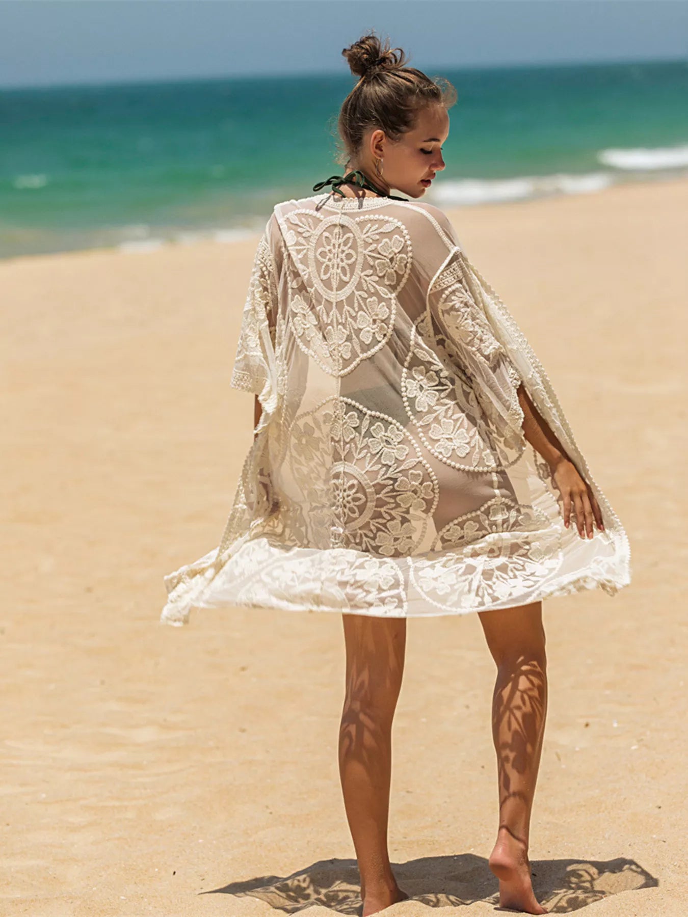 Hazel Blues® | Floral Lace Sheer Kimono Cover-Up