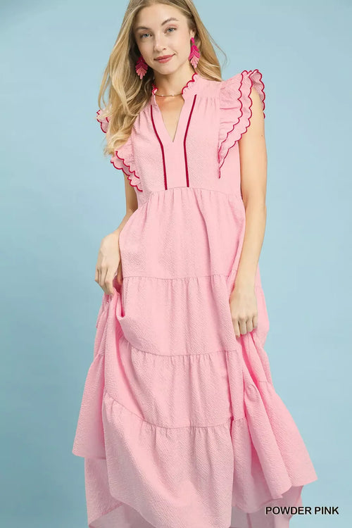 Hazel Blues® |  Umgee Seersucker Ruffle Sleeve Tiered Midi Dress