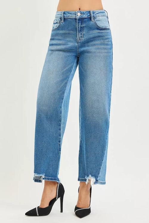 Hazel Blues® | RISEN Slouchy Cropped Barrel Jeans with Contrast Wash