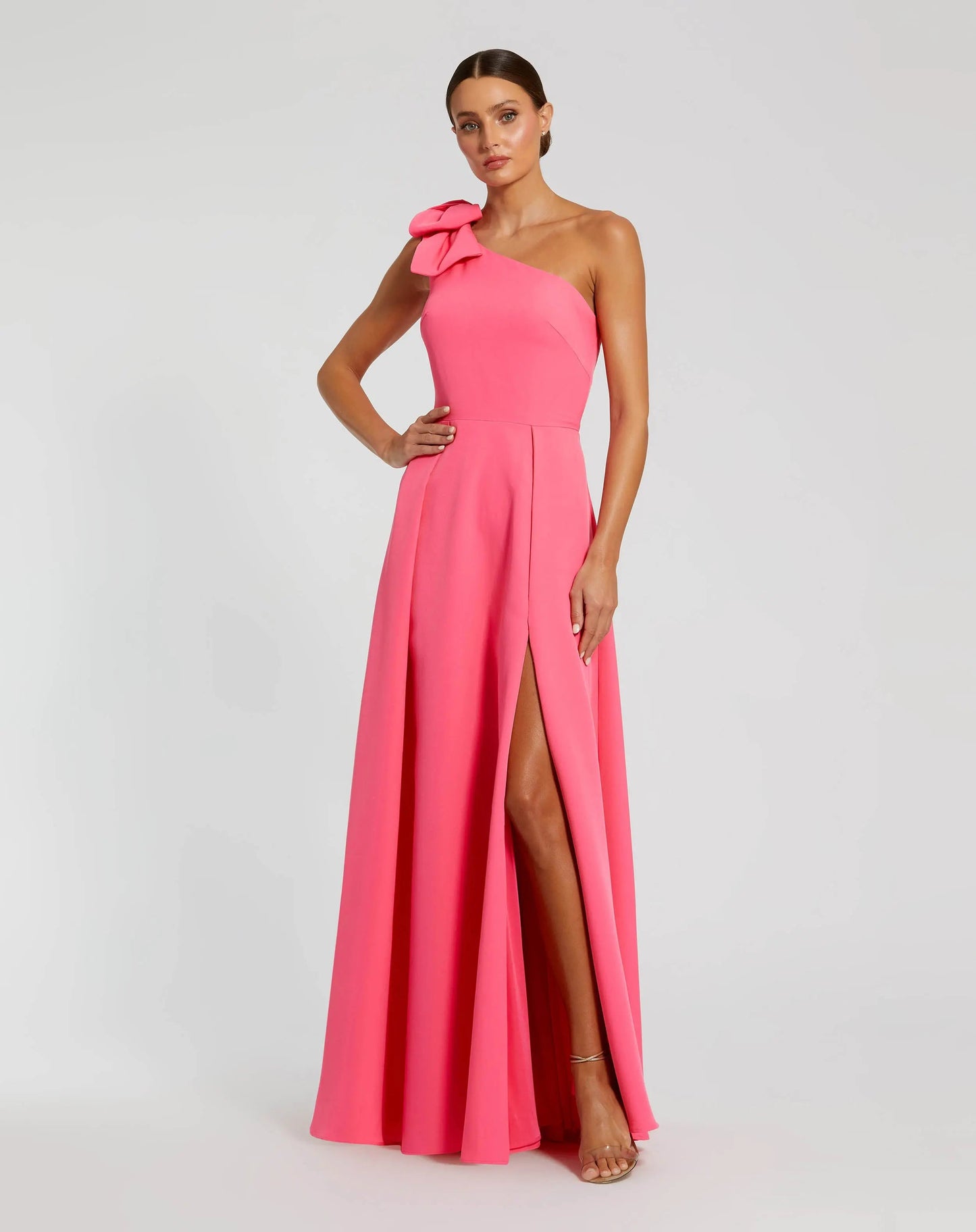 Pink Bow One Shoulder Sleeveless A-Line Gown