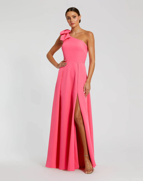 Pink Bow One Shoulder Sleeveless A-Line Gown