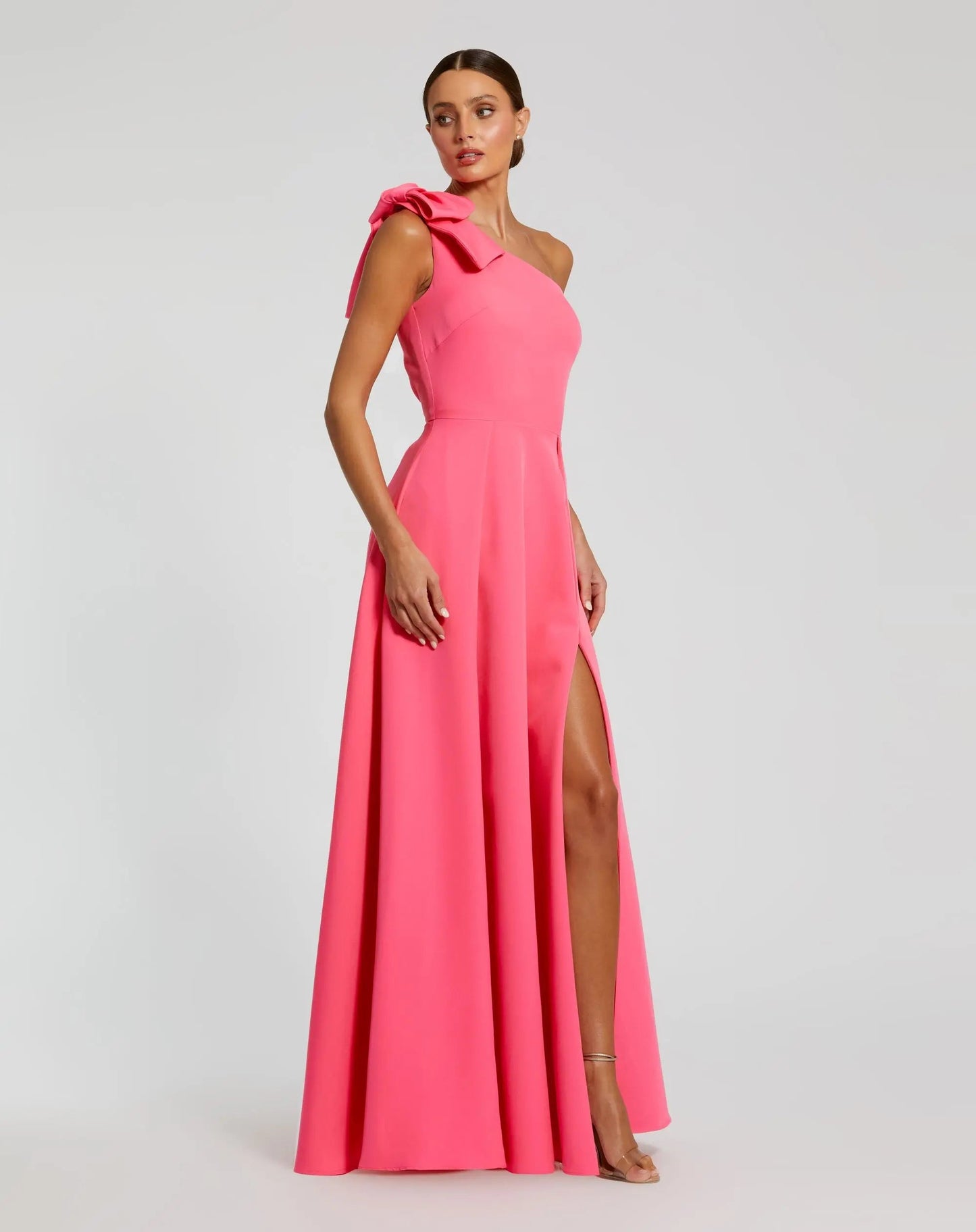 Pink Bow One Shoulder Sleeveless A-Line Gown