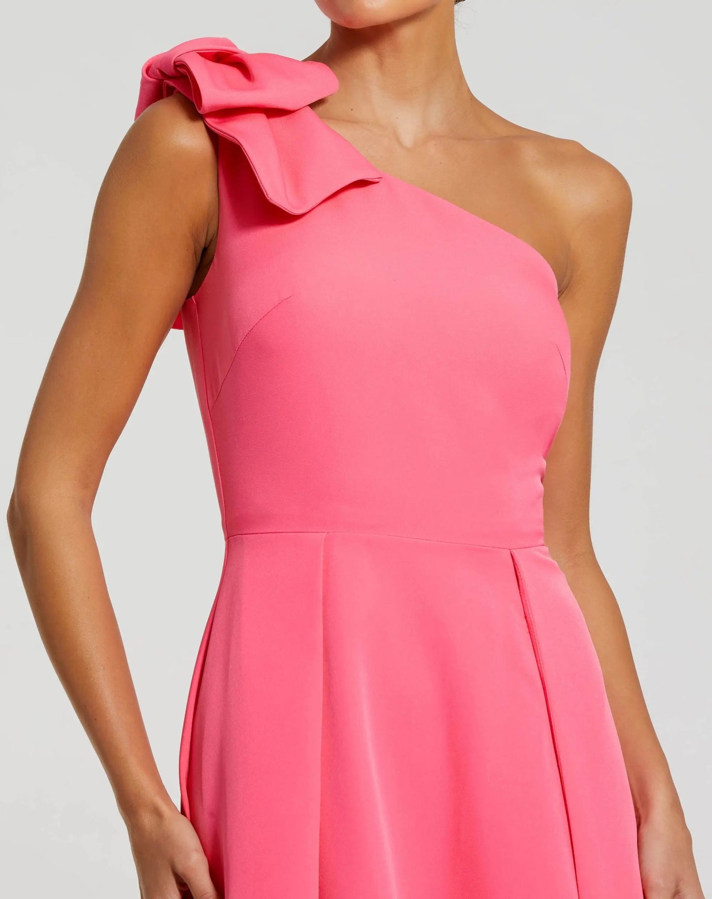 Pink Bow One Shoulder Sleeveless A-Line Gown