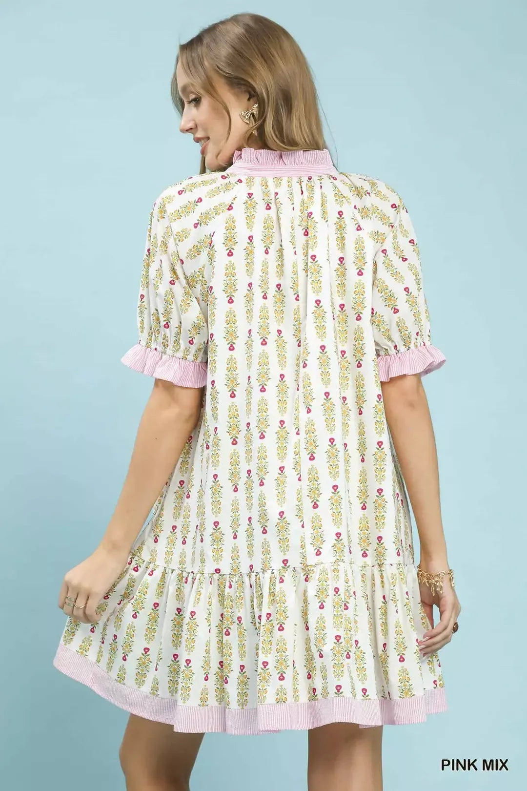 Hazel Blues® |  Umgee Striped Trim Floral Tiered Mini Dress