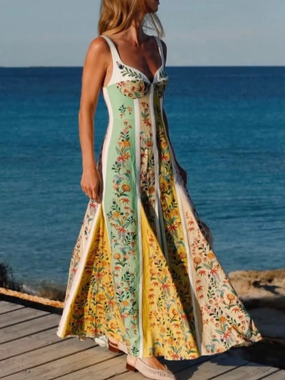 Hazel Blues® |  Floral Print Sweetheart Neck Maxi Dress