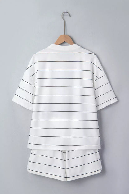 Hazel Blues® |  Stripe Half Sleeve Tee and Drawstring Shorts Set