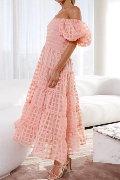Hazel Blues® |  Off Shoulder Short Puff Sleeve Midi Dress