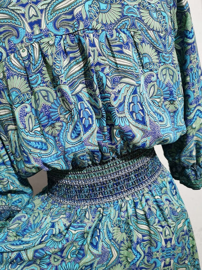 Hazel Blues® |  Paisley Print Half Sleeve Slit Midi Dress