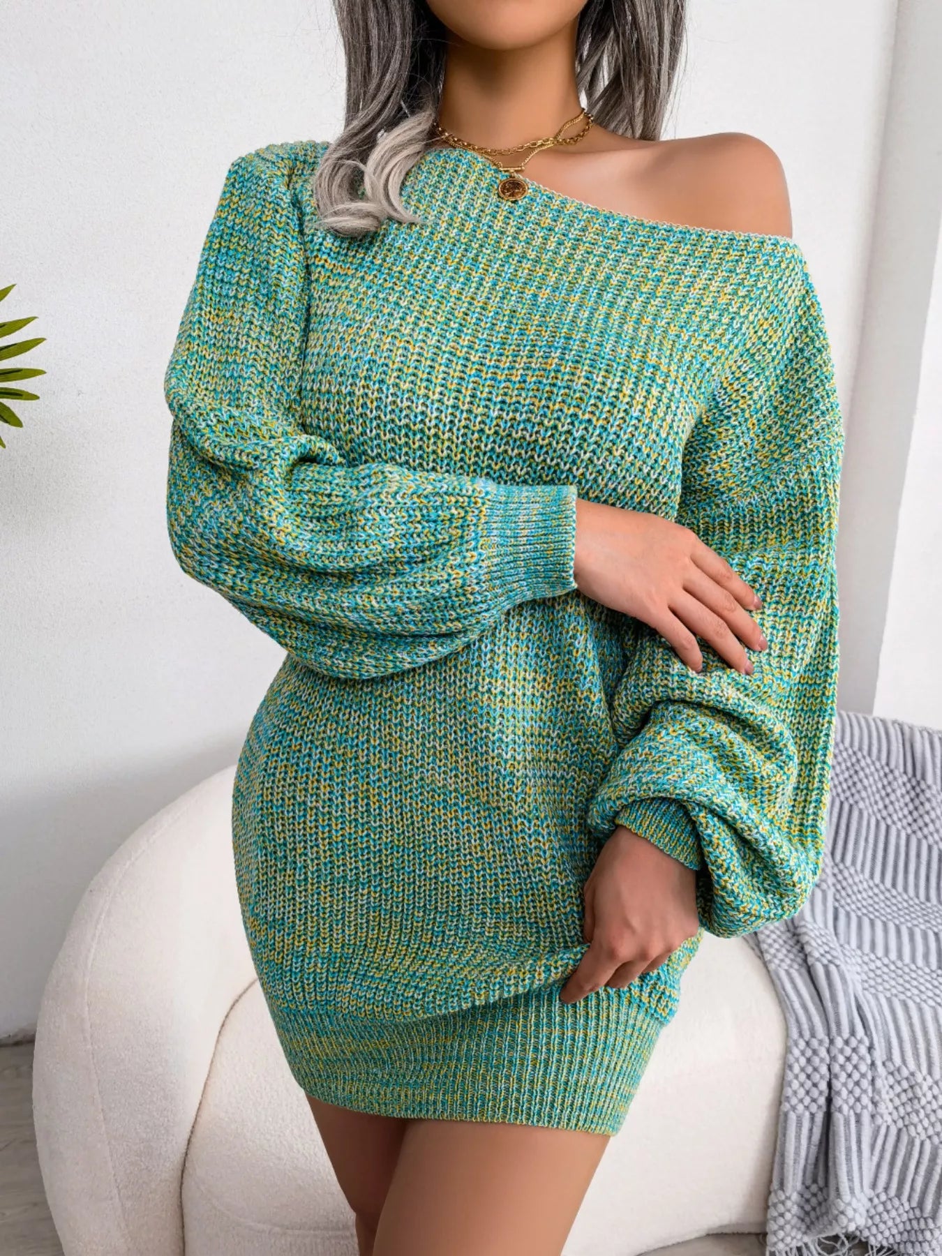 Hazel Blues® |  Multi-Color One-Shoulder Sweater Dress