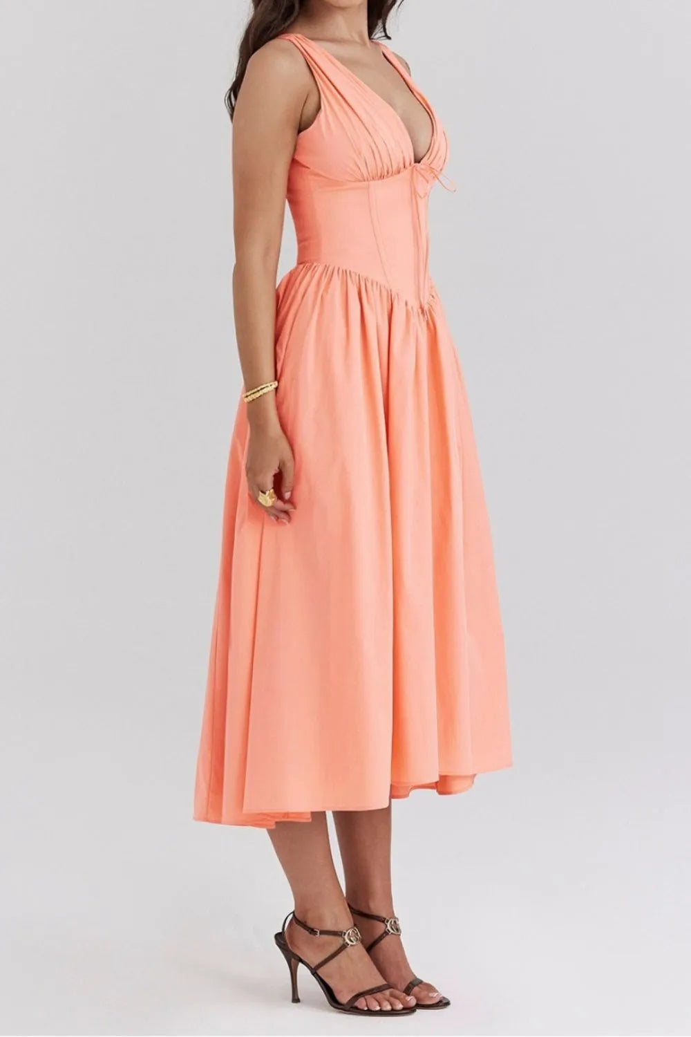 Hazel Blues® |  Ruched V-Neck Sleeveless Dress with Pockets