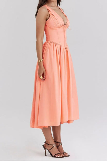 Hazel Blues® |  Ruched V-Neck Sleeveless Dress with Pockets