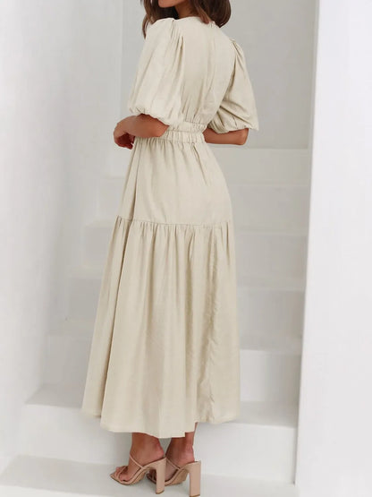 Hazel Blues® |  V-Neck Puff Sleeve Midi Dress