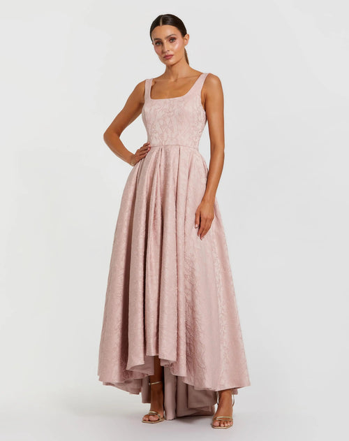 Pink Sleeveless Square Neck High Low Gown