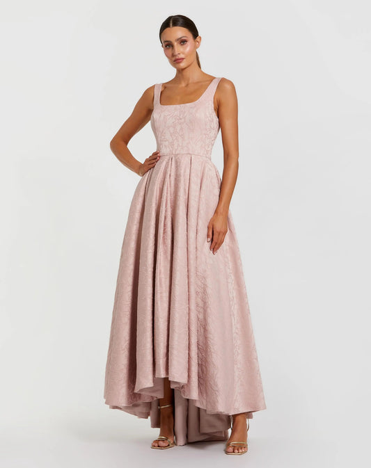 Pink Sleeveless Square Neck High Low Gown
