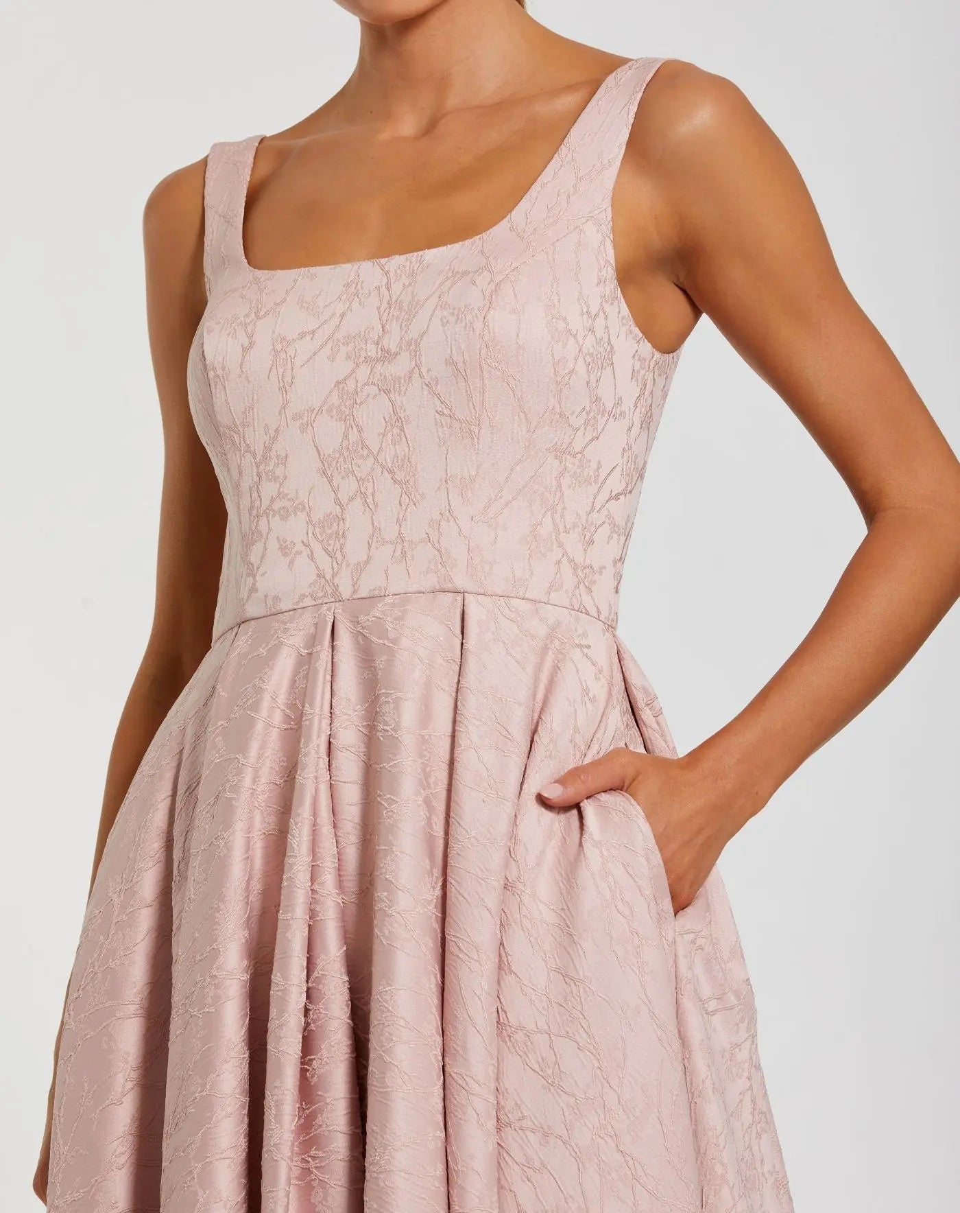 Pink Sleeveless Square Neck High Low Gown