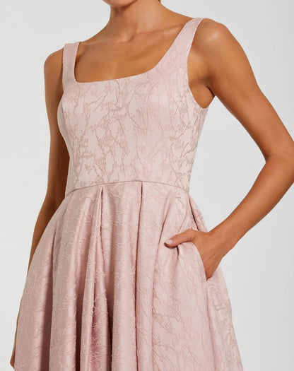 Pink Sleeveless Square Neck High Low Gown