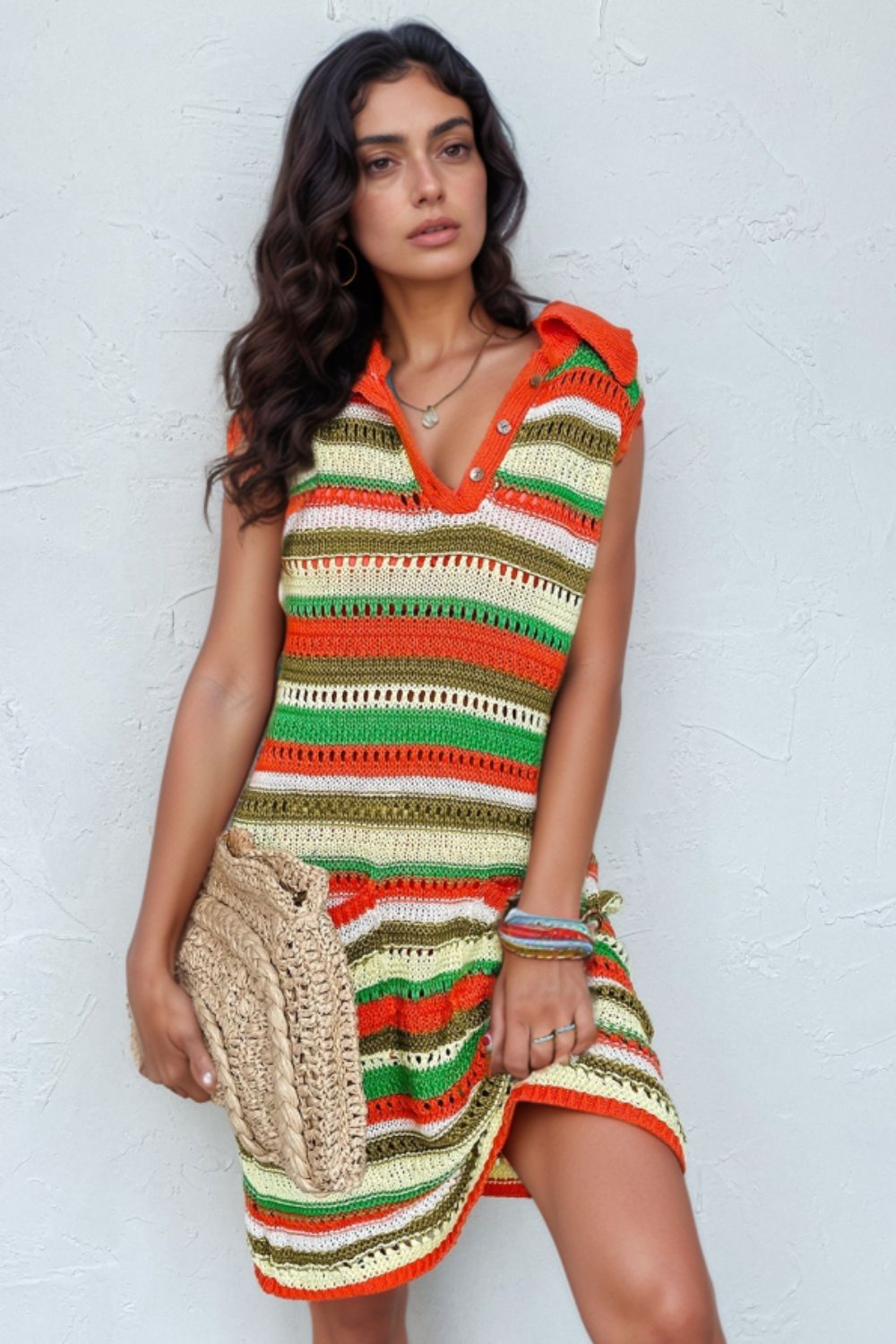 Hazel Blues® |  Openwork Stripe Sleeveless Sweater Dress