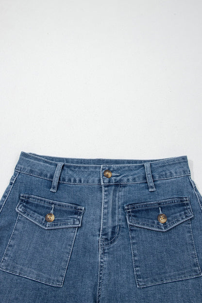 Hazel Blues® |  Dusk Blue Flap Pockets Denim Shorts