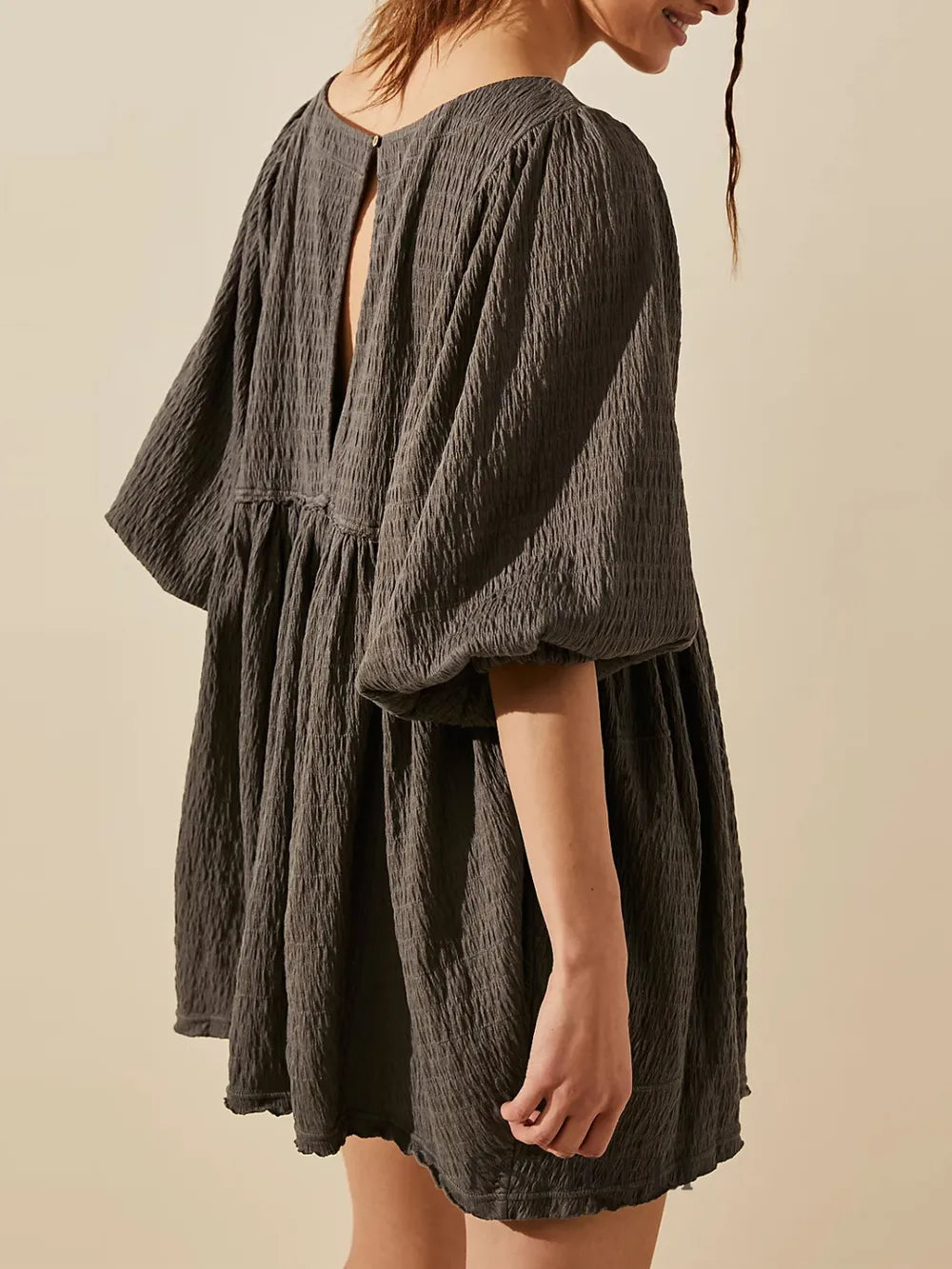 Hazel Blues® |  Cutout Textured Long Sleeve Mini Dress