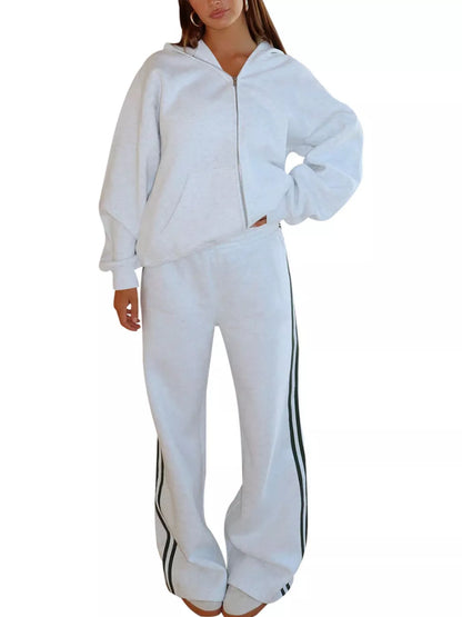 Hazel Blues® |  Zip Up Hoodie and Striped Pants Set