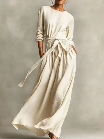 Hazel Blues® | Long Sleeve Tie Waist Maxi Dress