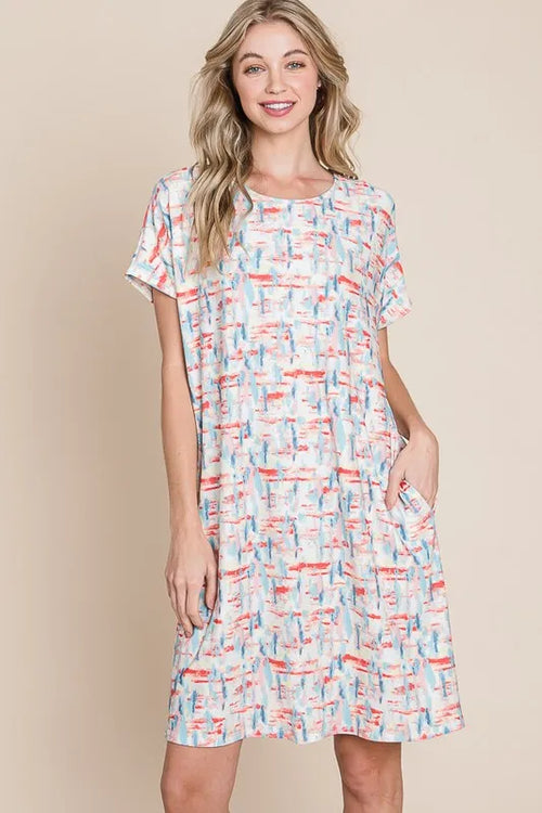 Hazel Blues® |  BOMBOM Printed Round Neck Short Sleeve Tee Dress