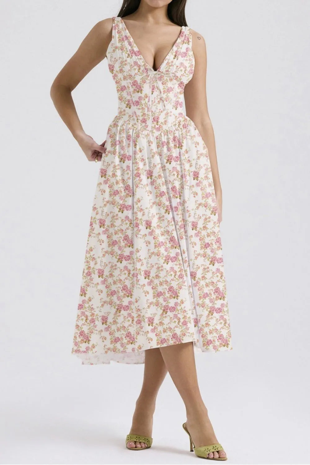 Hazel Blues® |  Floral V-Neck Sleeveless Midi Dress with Pockets