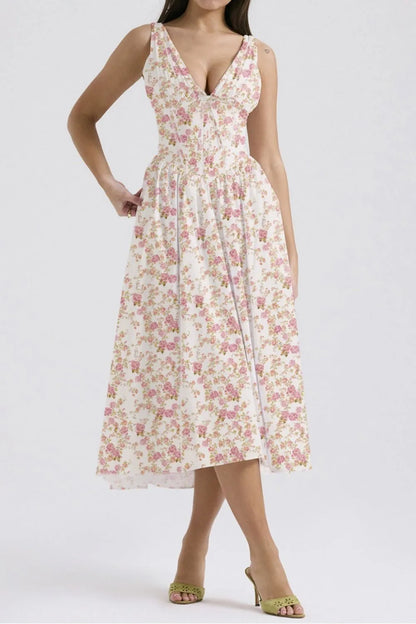 Hazel Blues® |  Floral V-Neck Sleeveless Midi Dress with Pockets