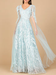 Lara Dresses 28965 Long Beaded Formal Cape Sleeve Dress