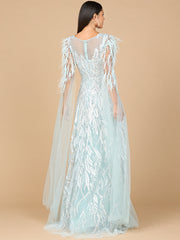 Lara Dresses 28965 Long Beaded Formal Cape Sleeve Dress