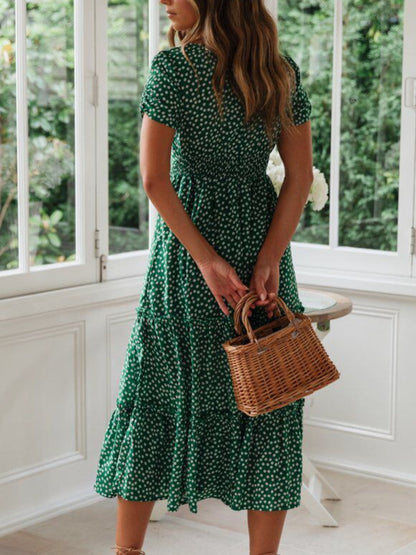 Hazel Blues® |  Printed Square Neck Short Sleeve Midi Dress