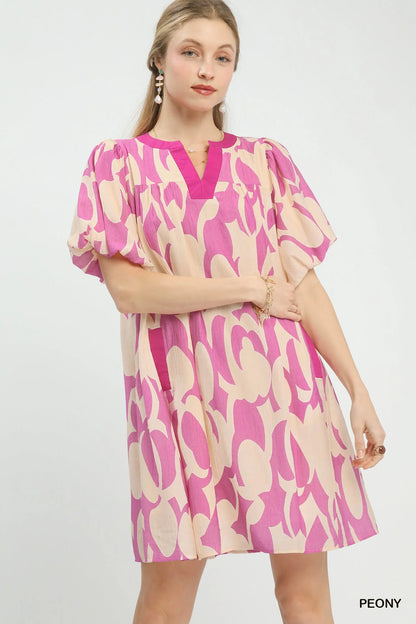 Hazel Blues® |  Umgee Abstract Print Puff Sleeve Shift Dress