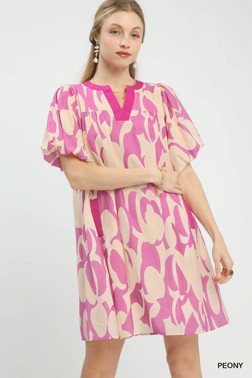 Hazel Blues® |  Umgee Abstract Print Puff Sleeve Shift Dress