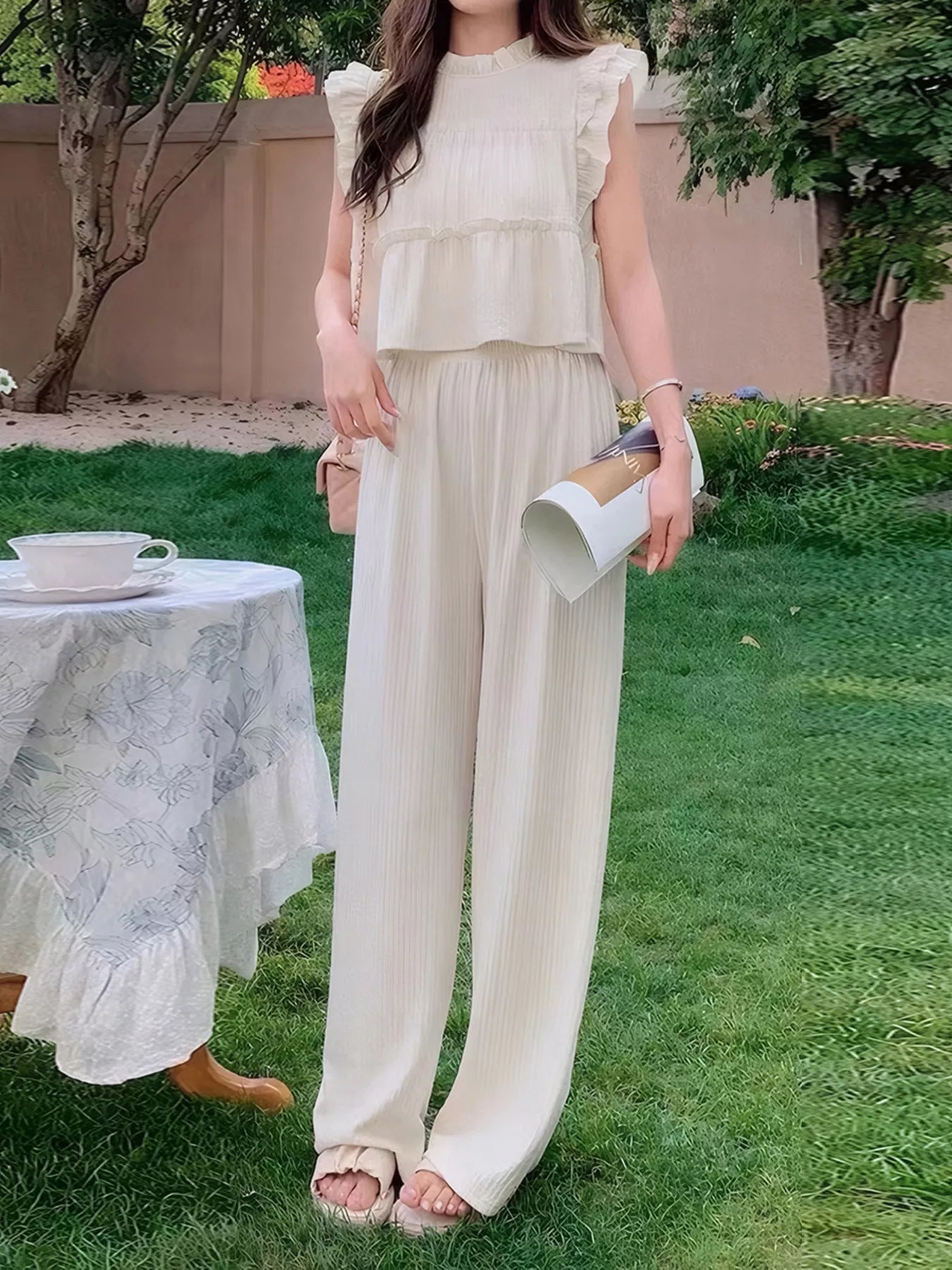 Hazel Blues® |  Ruffled Sleeveless Top and Wide Leg Pants Set