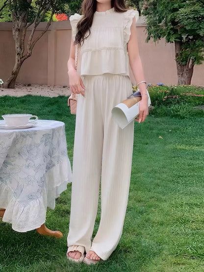 Hazel Blues® |  Ruffled Sleeveless Top and Wide Leg Pants Set
