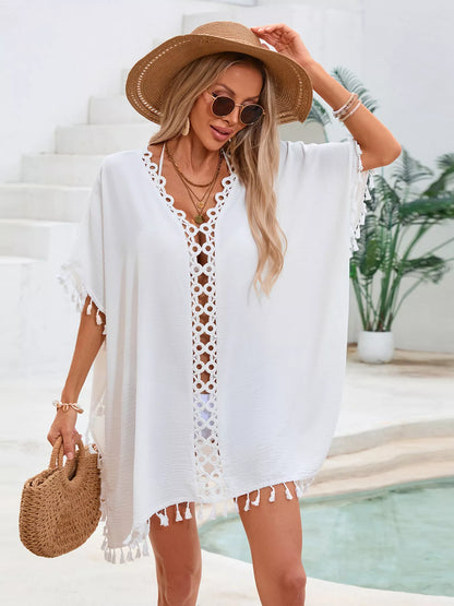 Hazel Blues® | Crochet Trim Tassel Cover-Up Dress