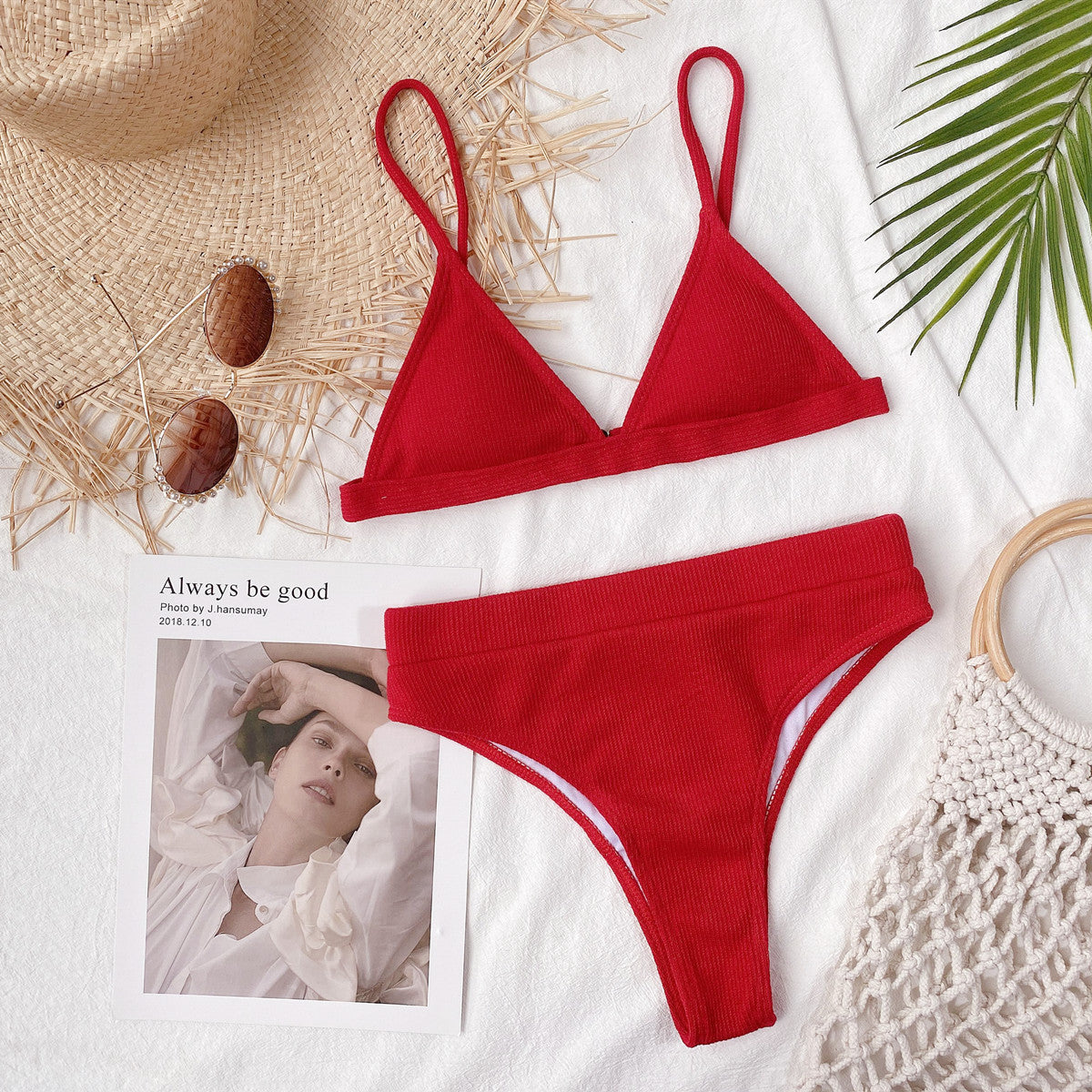 Hazel Blues® | Spaghetti Strap Ribbed Bikini Set