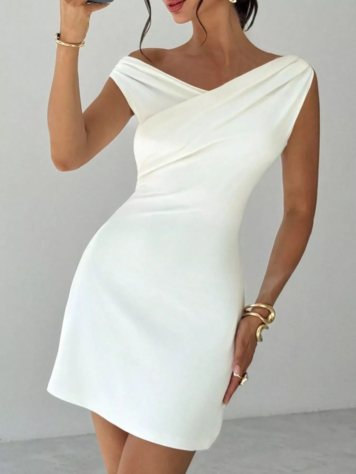 Hazel Blues® |  Elegant Off-Shoulder Draped Mini Dress